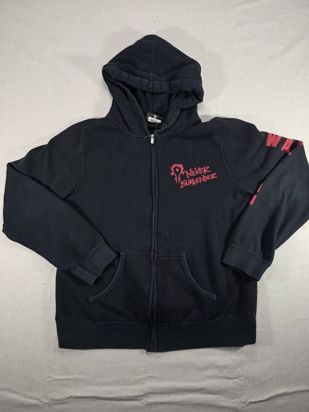 Rare VTG World of Warcraft Horde Never Surrender Mens Promo Hoodie Medium Black
